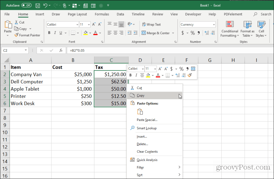 copierea celulelor cu valorile formulei