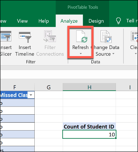 Actualizarea unui tabel pivot în Excel
