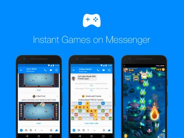 Facebook lansează Jocuri Instantanee pe Messenger mai larg și lansează noi caracteristici bogate de joc, roboți de joc și recompense.