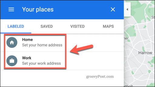 Meniul Google Maps Locațiile dvs.