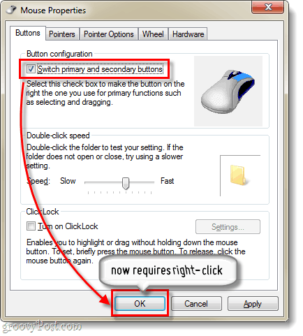 comutați butoanele principale ale mouse-ului pentru Windows