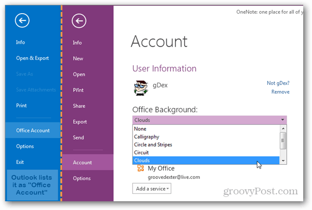 Modificarea temei de fundal Office 2013