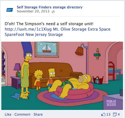Self Storage Finders Actualizare text Facebook cu imagine