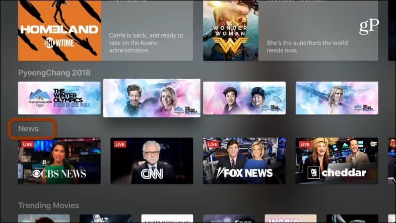 Secțiunea de știri Apple TV