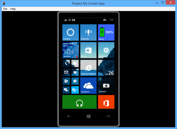 Windows Phone 8.1 Permite ecranul de proiectare pe un computer