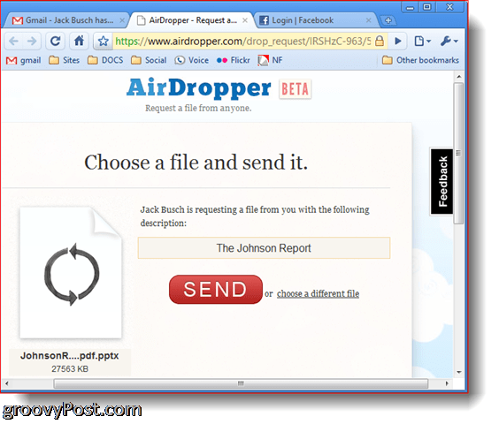 AirDropper Dropbox - Alegeți fișierul de trimis