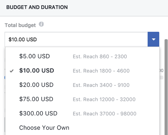 Puteți seta manual un buget pentru postarea dvs. pe Facebook.