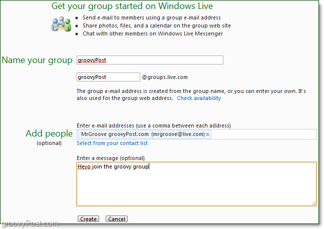 creați un grup live Windows