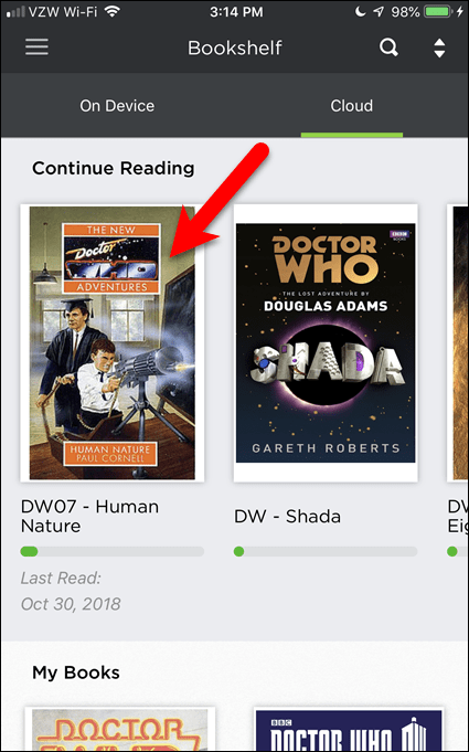 Atingeți o carte pentru a o descărca în BookFusion pe dispozitivul dvs. iOS