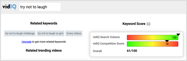 Faceți clic pe eticheta unui concurent în VidIQ pentru a vedea volumul de căutare și concurența pentru acea etichetă.