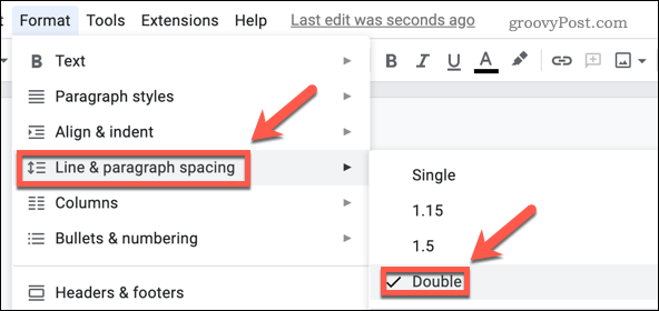 Setarea regulii de spațiere dublă în Google Docs