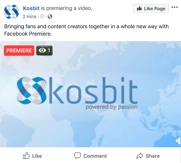 Exemplu Facebook Premiere de kosbit, premieră video