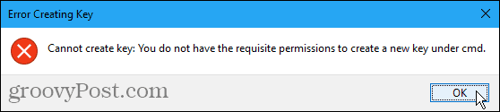 Nu se poate crea eroare cheie în Registrul Windows