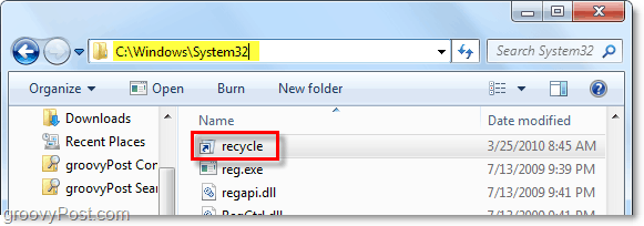 puneți coșul de reciclare în folderul Windows 7 system32
