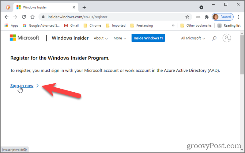 Conectați-vă la programul Windows Insider