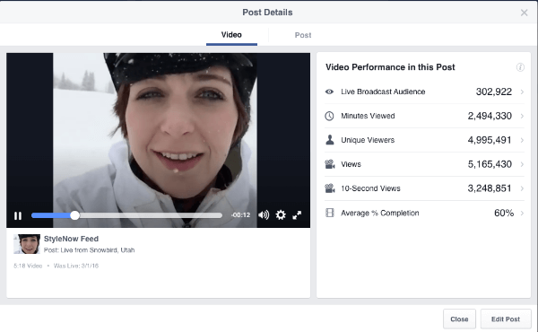 valori video live Facebook