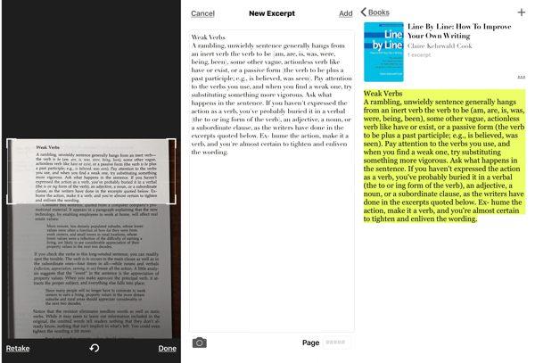 Extras - Aplicația pentru evidențierea cărților pentru iOS, cum se face captura de ecran a pasajului din carte