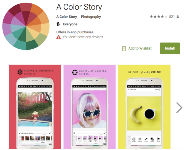 o aplicație color story