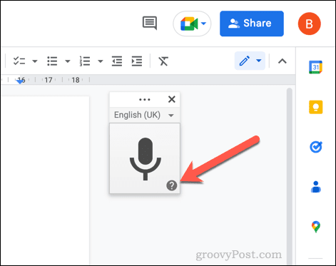 Butonul de ajutor pentru tastarea vocală Google Docs