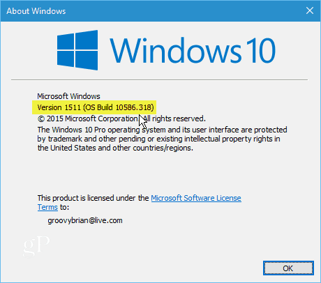 Windows 10 Versiunea 1511 Build 10586-318