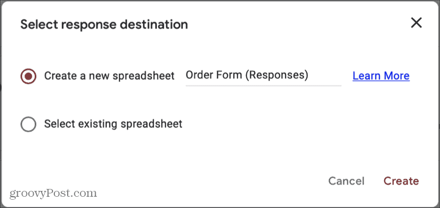 Destinația de răspunsuri Google Forms