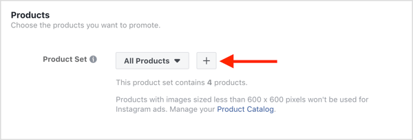 Alegeți produsele pe care să le promovați în campania dvs. de anunțuri dinamice de pe Facebook.