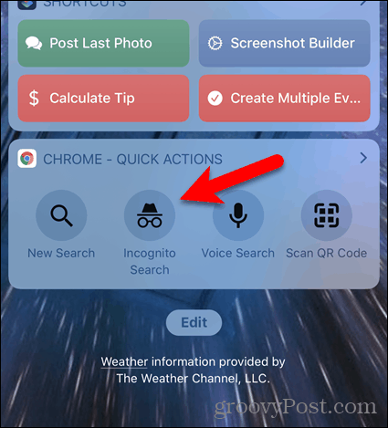 Atingeți Căutare Incognito pe widgetul Chrome în iOS