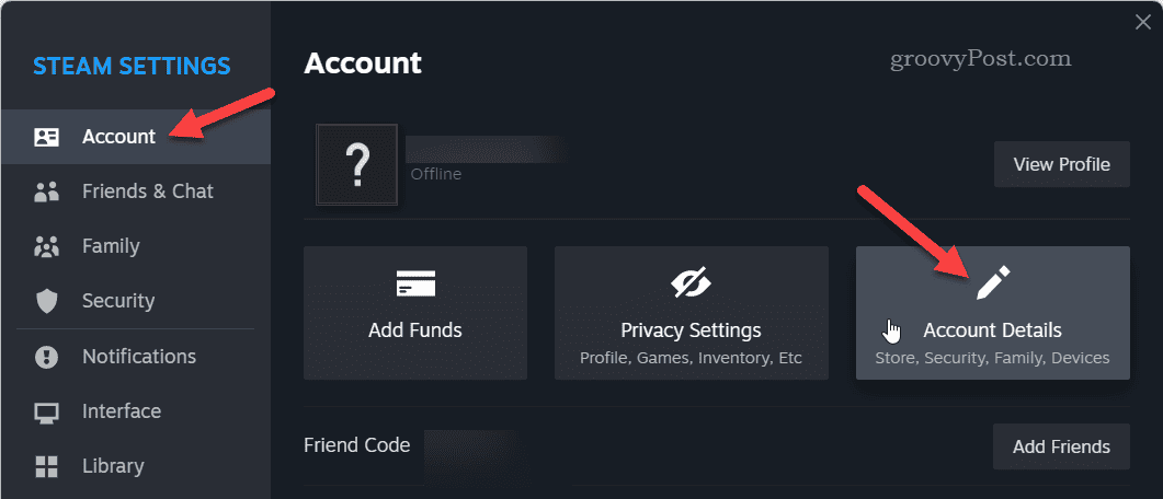 Deschideți detaliile contului pe Steam