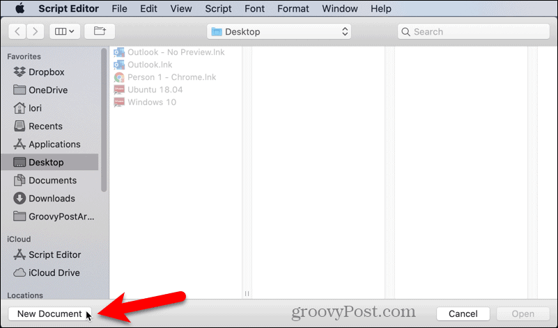 Deschideți un nou document în Script Editor pe Mac