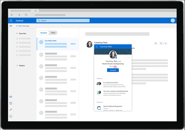LinkedIn va oferi acum informații bogate, cum ar fi imagini de profil, istoricul de lucru și multe altele, chiar din căsuța de e-mail personală a utilizatorului Outlook.com.