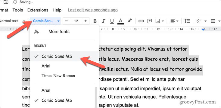 Schimbați fontul în Google Docs