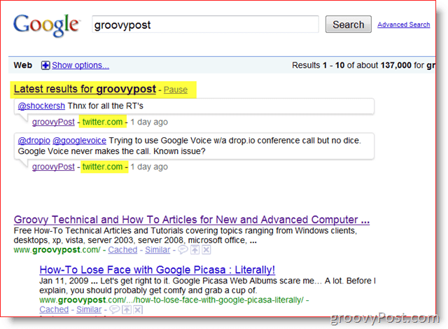 GroovyPost și Google Căutare în timp real