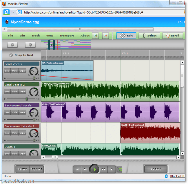 editorul meu myna vă permite să împărțiți audio și să adăugați efecte speciale