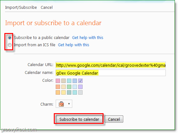 importați sau abonați sau adăugați calendarul la Windows Live