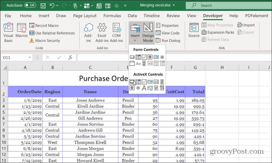 introducerea unui buton în Excel