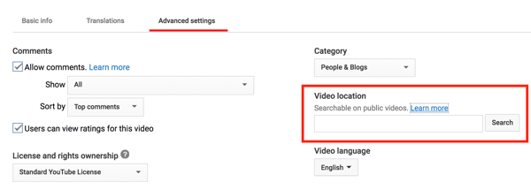 Adăugați o locație la videoclipul dvs. YouTube pentru a putea fi căutat geografic.