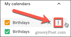 Pictograma meniului cu trei puncte din Google Calendar