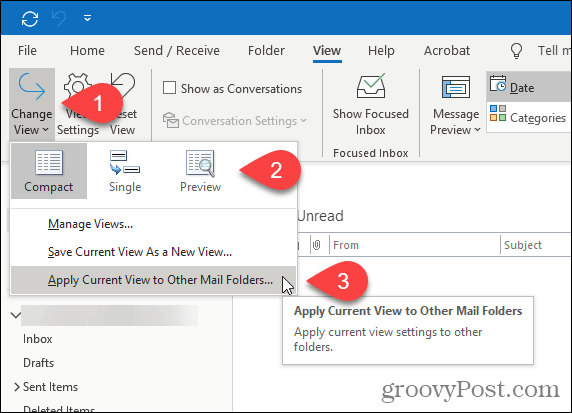 Modificați vizualizarea folderului pentru un folder dintr-un cont Exchange