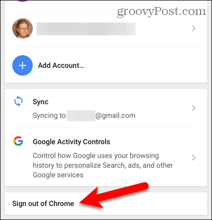 Atingeți Deconectare de Chrome pe iOS