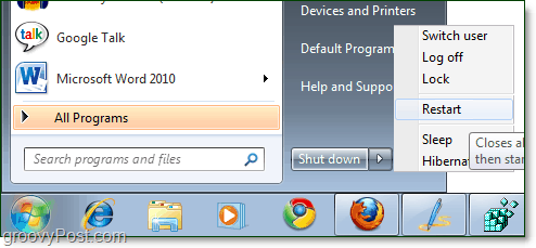 reporniți computerul Windows 7
