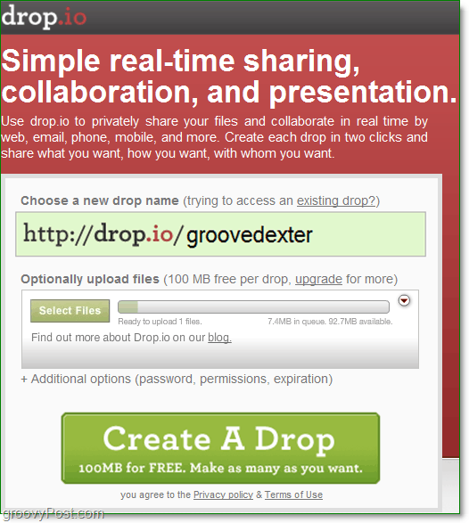cum să vă înscrieți pentru colaborarea online gratuită cu drop.io
