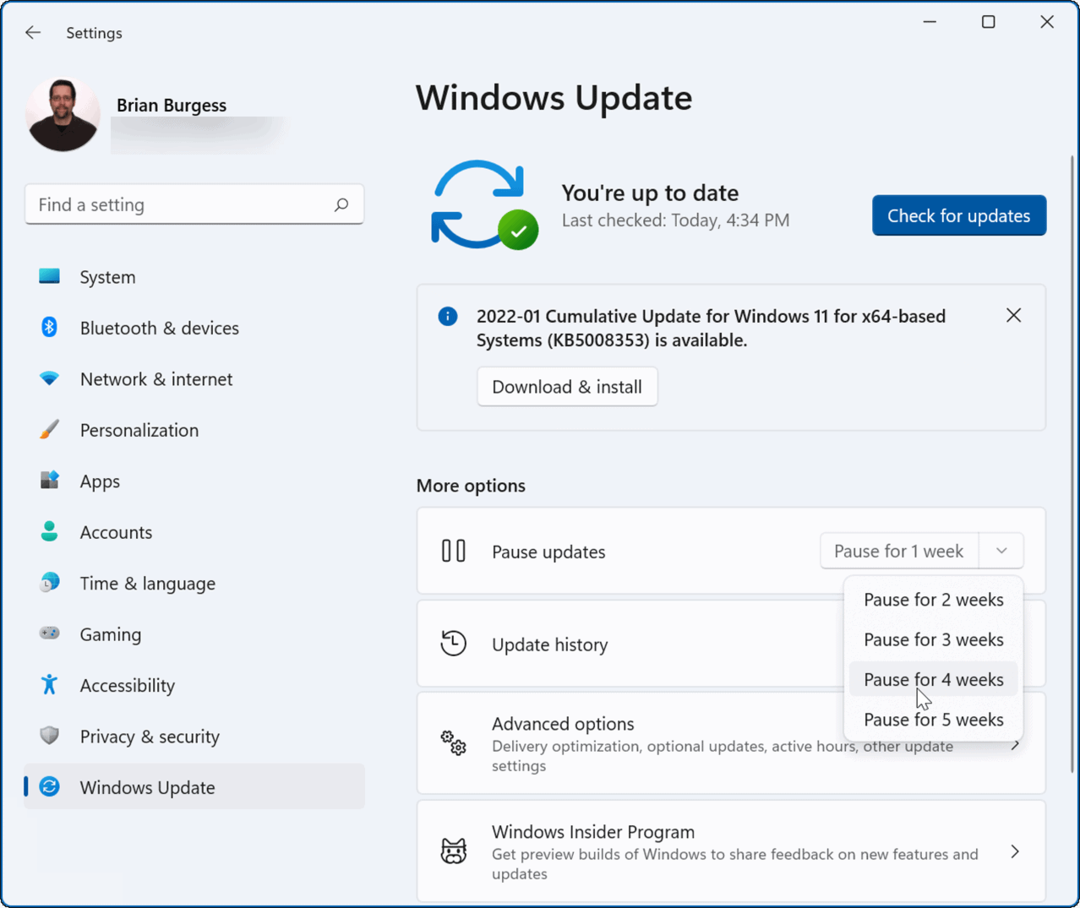 întrerupeți actualizările pe Windows 11