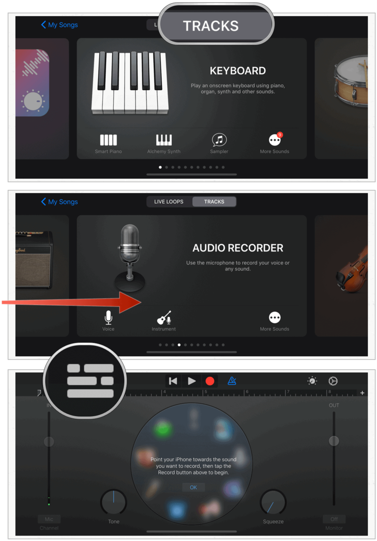 GarageBand selecta Recorder audio