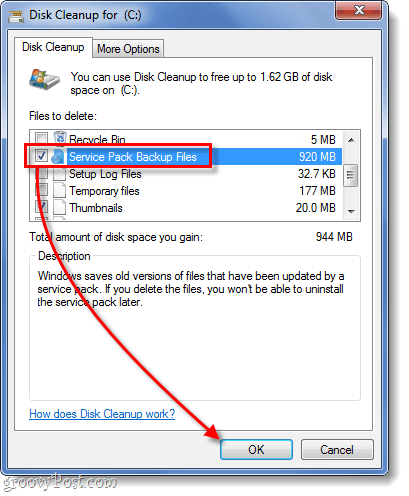 curățarea fișierelor de rezervă pentru pachet de service în Windows 7