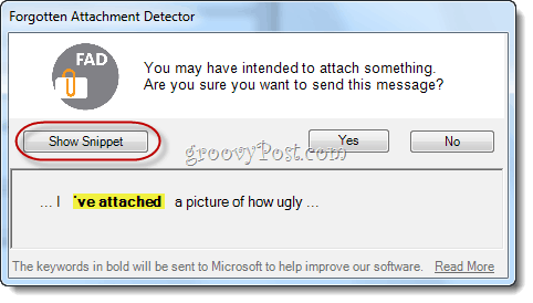 Detector de atașament uitat pentru Microsoft Outlook