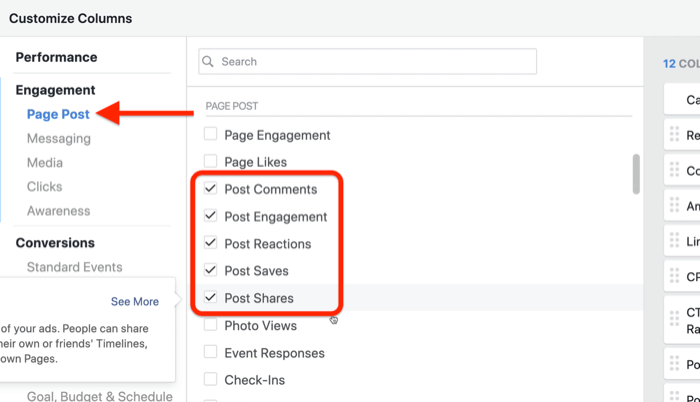 creați un raport personalizat privind progresul potențialului în Facebook Ads Manager, pasul 3