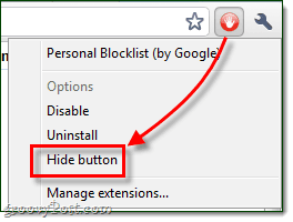 butonul ascunde extensia Google Chrome