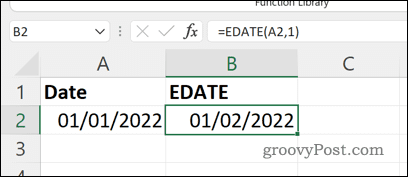 Rezultatul unei formule EDATE în Excel