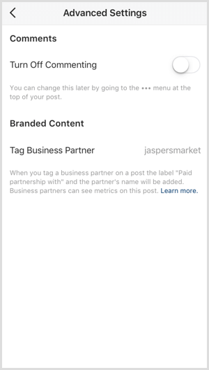 Etichetă de parteneriat plătită Instagram