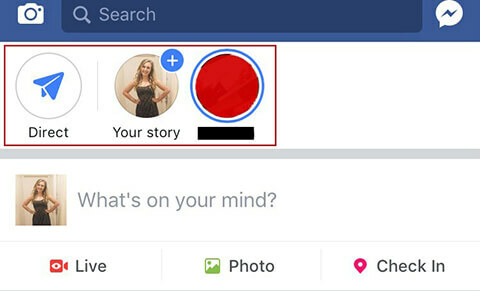 Accesarea poveștilor Facebook și a căsuței de intrare directe.
